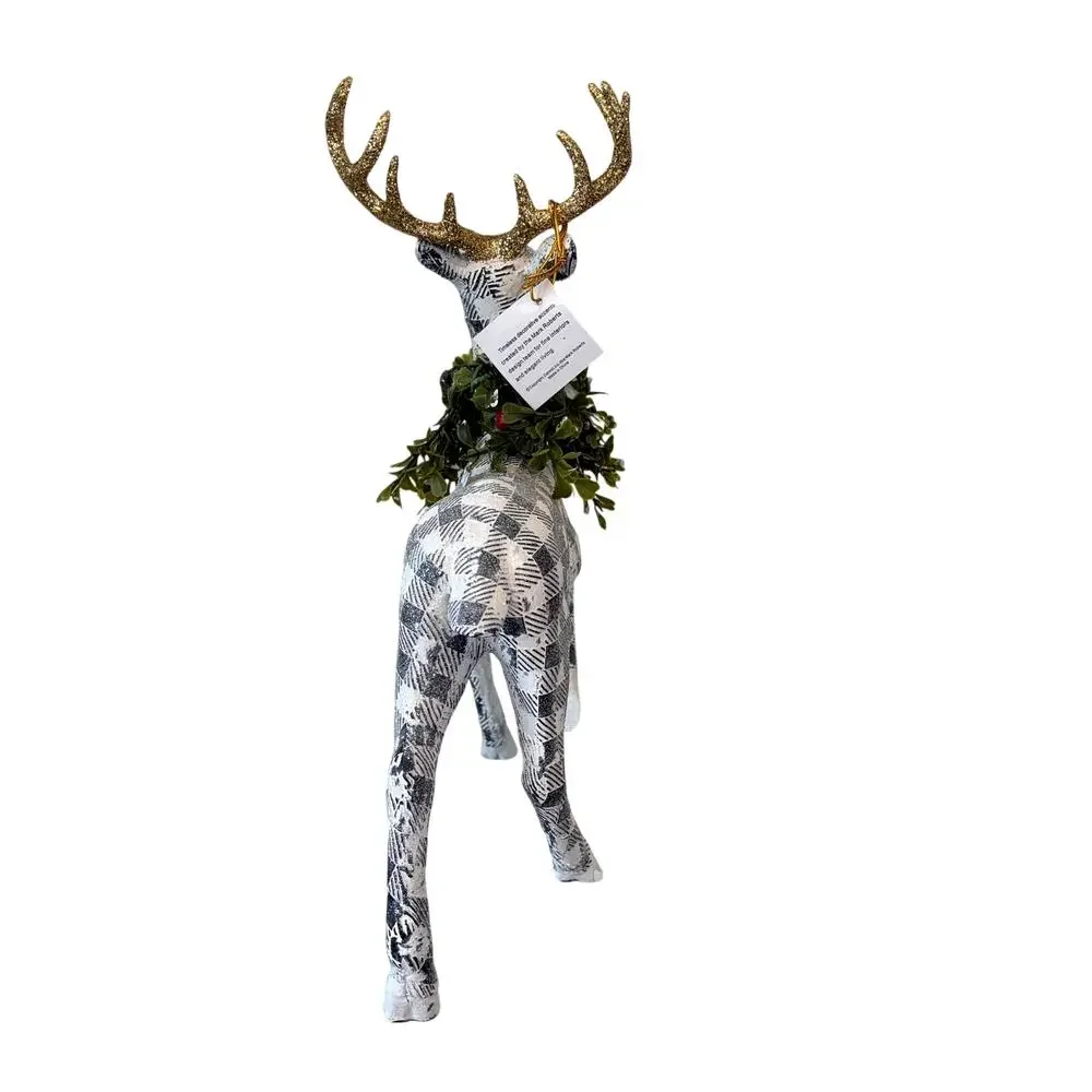 Mark Roberts Plaid Christmas Reindeer Gold Antlers 3pc 13in Holiday Decor NEW